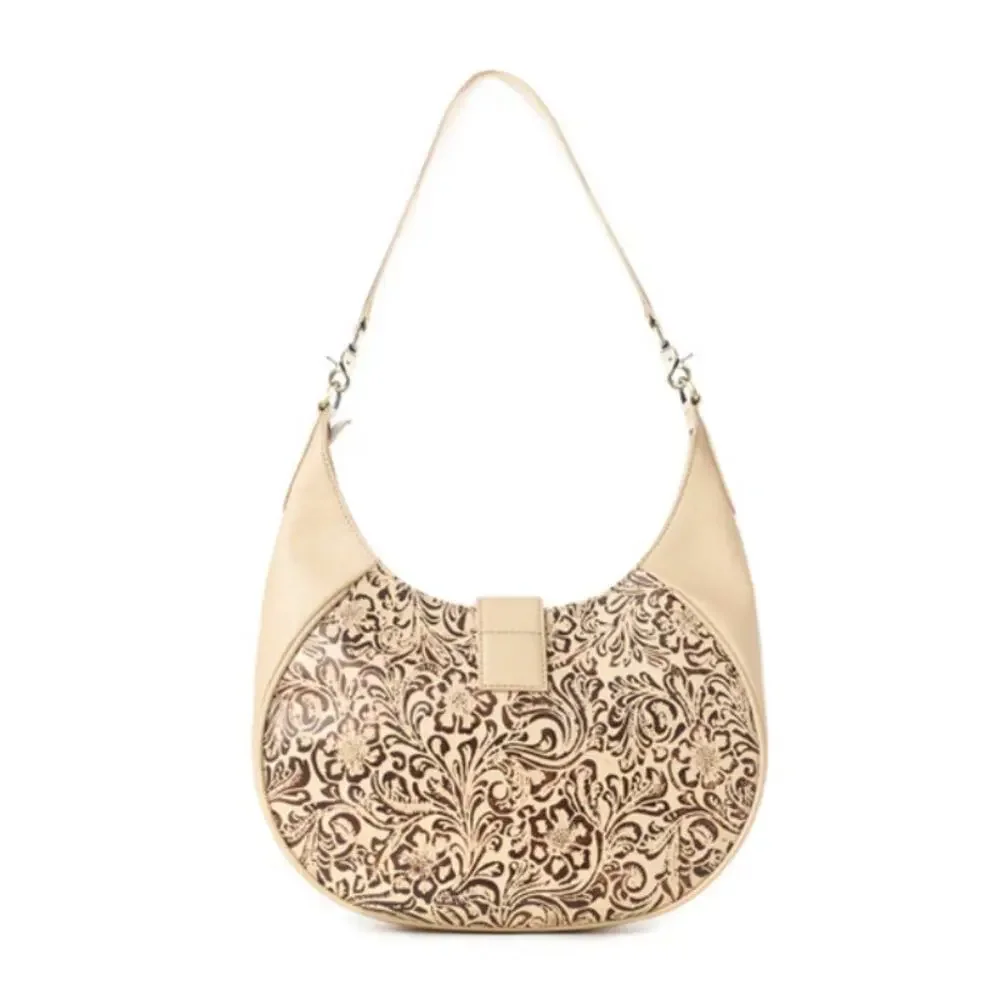 NWT Western Alanna Embossed Leather Mini Hobo Bag in Vanilla Noir